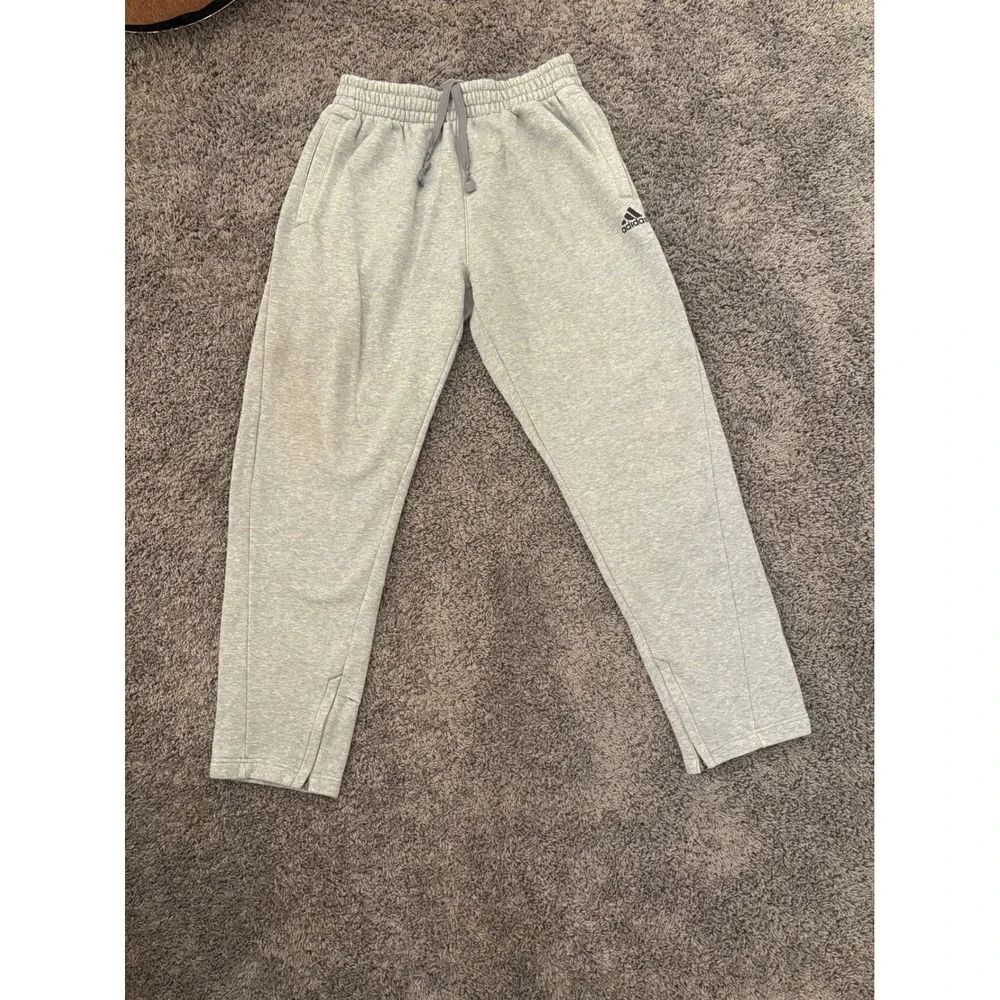 Adidas Mens Fleece Sweatpants Gray Drawstring Joggers Ankle Zip Size Large